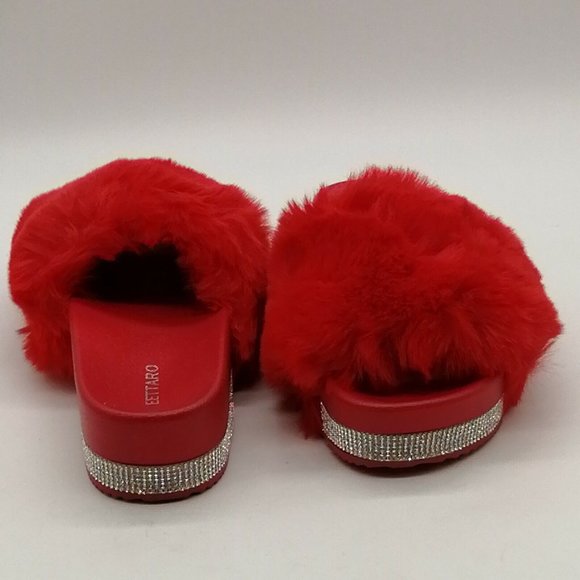 Eettaro Womens Platform‎ Flat Heel Slide Slipper Cushioned Red Faux Fur Sz 6 NEW - Picture 3 of 10